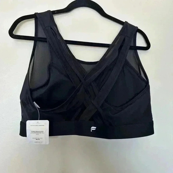 NWT Fabletics Black Mesh Sports Bra with Criss Cross Back - Picture 2 of 4